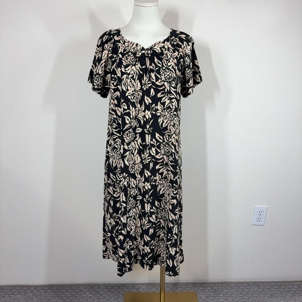 Tori Richard Dress Women Medium Black Floral Hawaiian Tropical Shift Travel